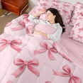 thumbnail image 4 of Manfei Teens Girls Pink Ribbon Bowtie Bedding Comforter Set 7pcs,Kawaii Bow-Tie Queen Bedding Sets Super Cozy,Dreamy Princess Queen Sheet Sets,Lightweight Room Decor,Reversible, 4 of 8