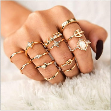 Bekayaa 13 Pcs Ring Jewelry, Women Rings Set Vintage Gem Crystal Joint Knot Ring for Teens Party Daily Fesvital Jewelry Gift
