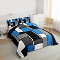 thumbnail image 3 of Feelyou Geometric Anstract Queen Comforter Set for Adult, Grey Blue Square Bedding Sets, Modern Fashion Reversible Bedding Comforter Set, Breathable Home Decor, 3-Piece, 3 of 8
