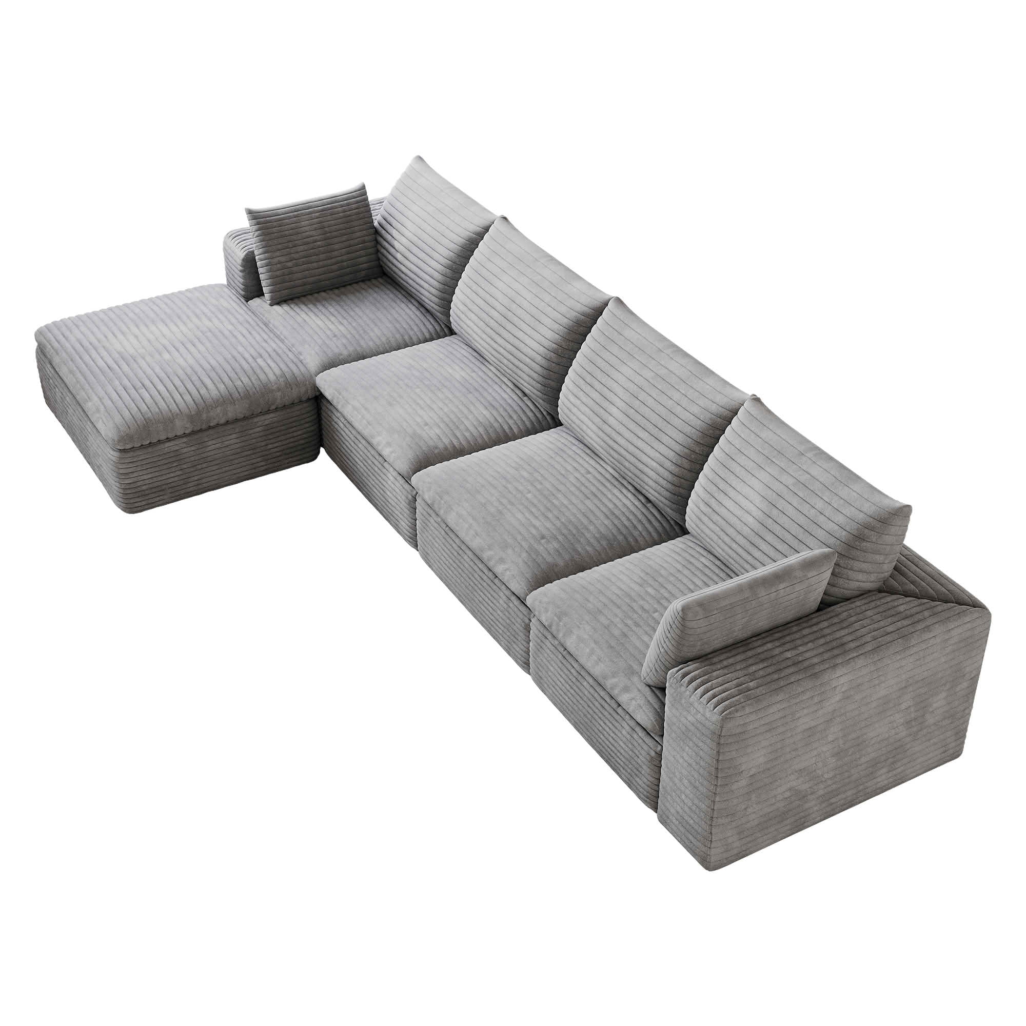 MAYEERTY 134 Inch Cloud Modular Sofa, Corduroy Deep‑Seat Couch with Double‑Layer Removable Cushions, No‑Assembly DIY Combination Sponge Sofa for Living Room Bedroom Conference Room Apartment