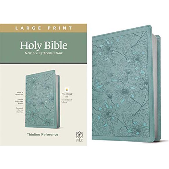 NLT Large Print Thinline Reference Bible, Filament Enabled Edition (Red Letter, LeatherLike, Floral Leaf Teal)