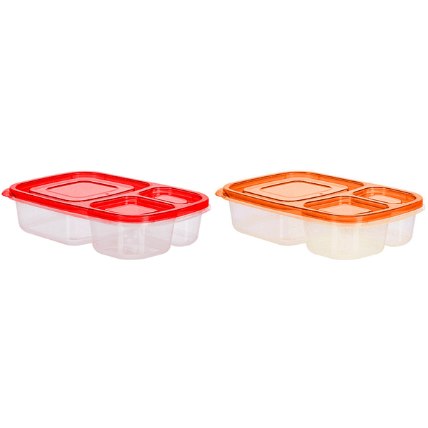 Contenedor Frutas 3 Compartimentos Caja Bento Reutilizable para Estudiantes (rojo)