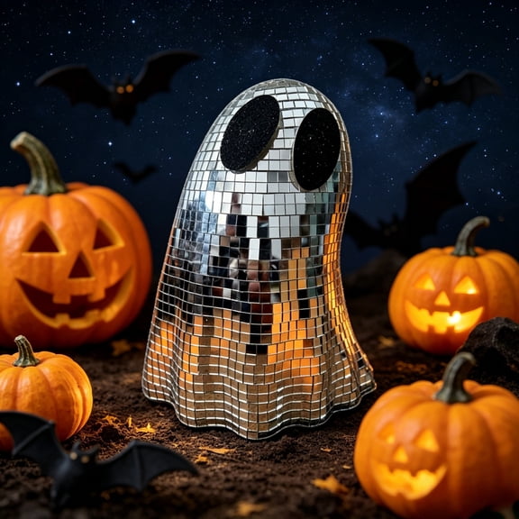 Halloween Disco Ghost Decor Ghost Disco Ball Table Decoration Indoor Glitter Sign Halloween Tiered Tray Decor For Props Home Tabletop Decorations
