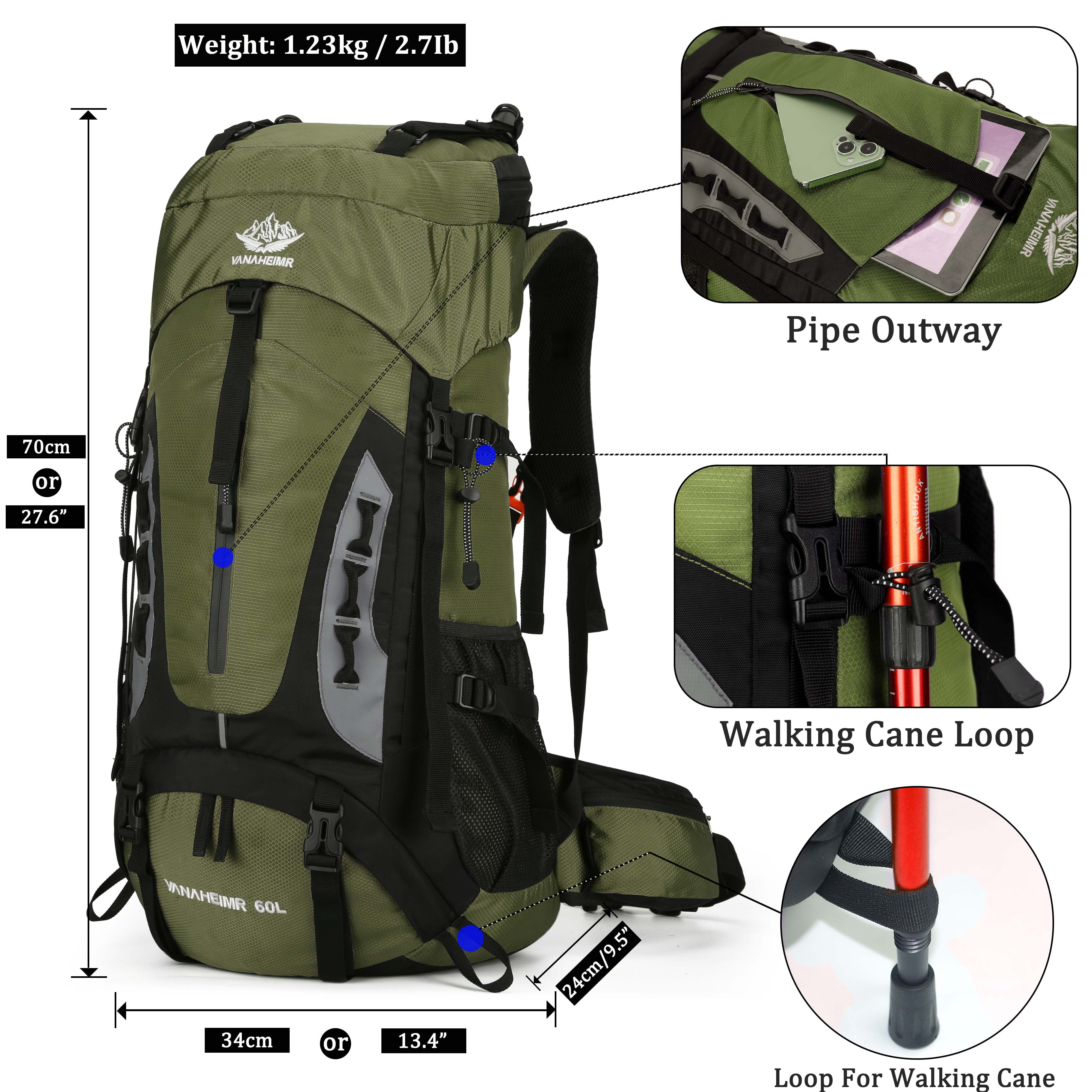 60L Travel Hiking Camping Backpack with Rain Cover,Backpack Water Resistant,Traveling Backpack for Men Women