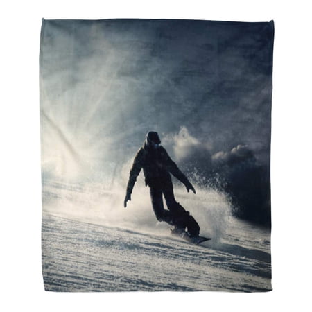 SIDONKU Throw Blanket Warm Cozy Print Flannel Blue Snowboard Snowboarder Slides Down The Snowy Hill Winter Comfortable Soft for Bed Sofa and Couch 58x80 Inches
