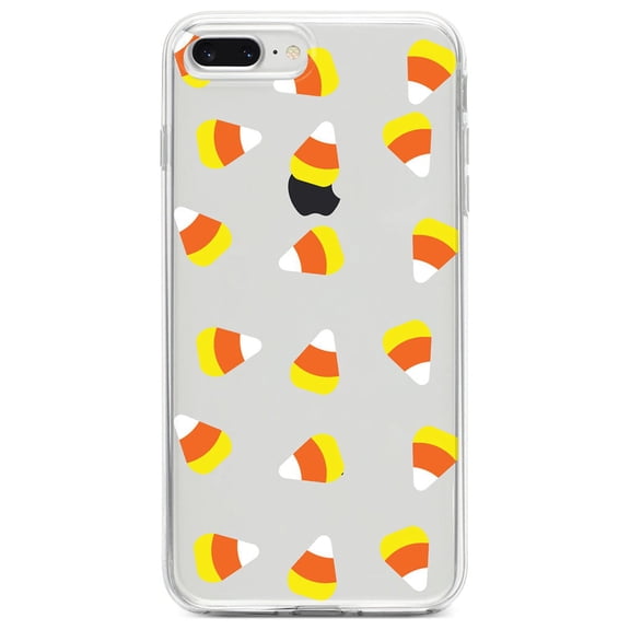DistinctInk Clear Shockproof Hybrid Case for iPhone 7 PLUS / 8 PLUS (5.5" Screen) - TPU Bumper, Acrylic Back, Tempered Glass Screen Protector - Repeating Candy Corn