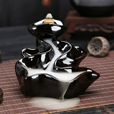 Incense Burner Censer Wedlies Aromatherapy Diffuser Black Flower Backflow Ceramic Incense Burner Holder Buddhist Censer ()