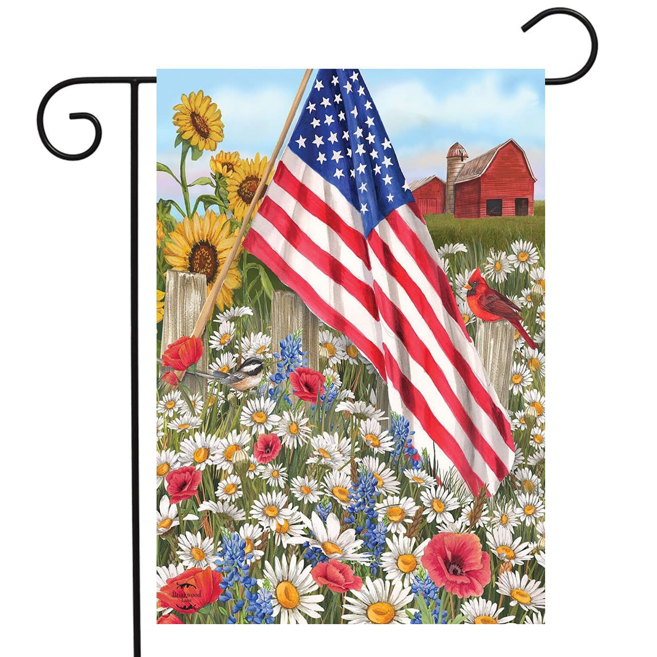 Red White and Blue Patriotic Garden Flag Floral 12.5" x 18" Briarwood Lane 