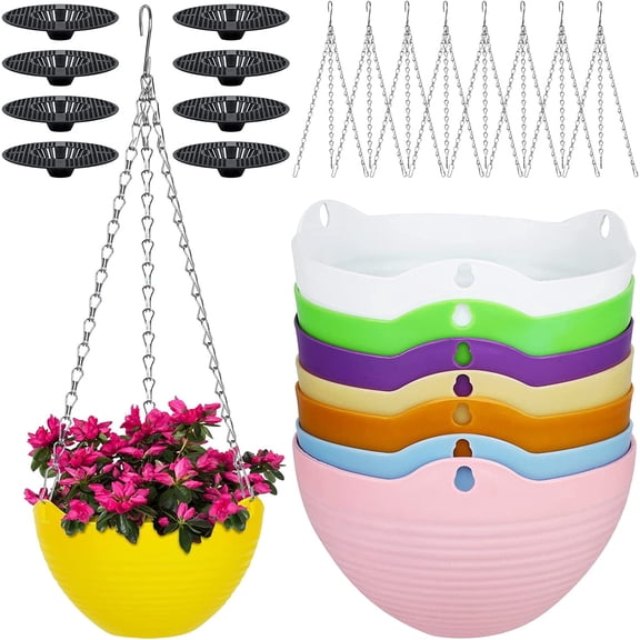 Tutuviw 7 Pcs Plastic Hanging Planters,Hanging Planter Pots for Plants Indoor Outdoor,Colorful Garden Flower Plant Pot,Self-Watering Flower Plant Pot Container with Drainer & Hanging Chain(Random Co