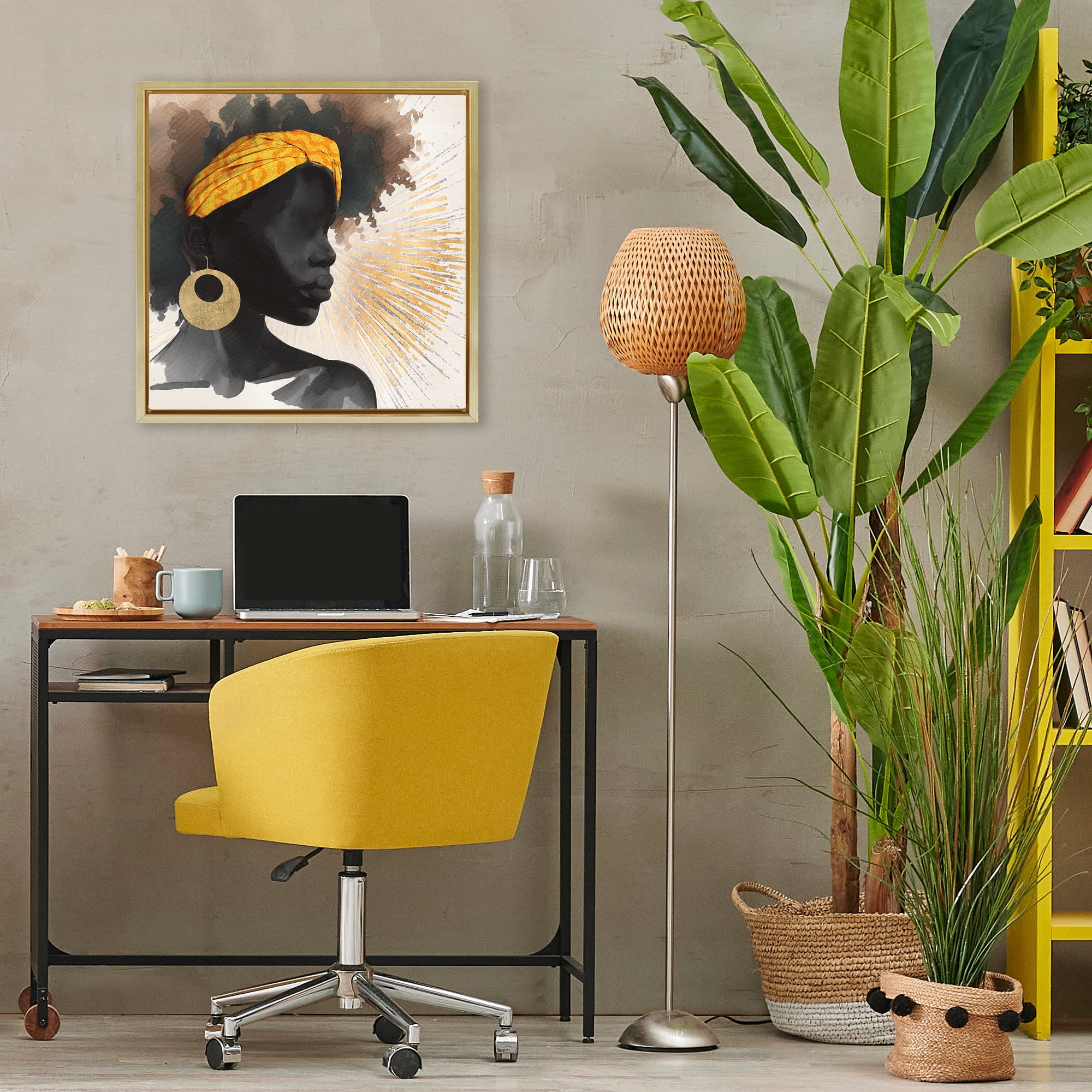 Stupell Industries Sunburst Silhouette with Headwrap Gold Framed Floater Canvas Wall Art, design by CAD Designs