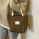 thumbnail image 5 of Bolso tote de lona a rayas para mujer con múltiples bolsillos, mochila de tela resistente para el trabajo y el aula, espacioso bolso de mano con correa larga para el hombro Aestivo | Marrón, 5 of 7