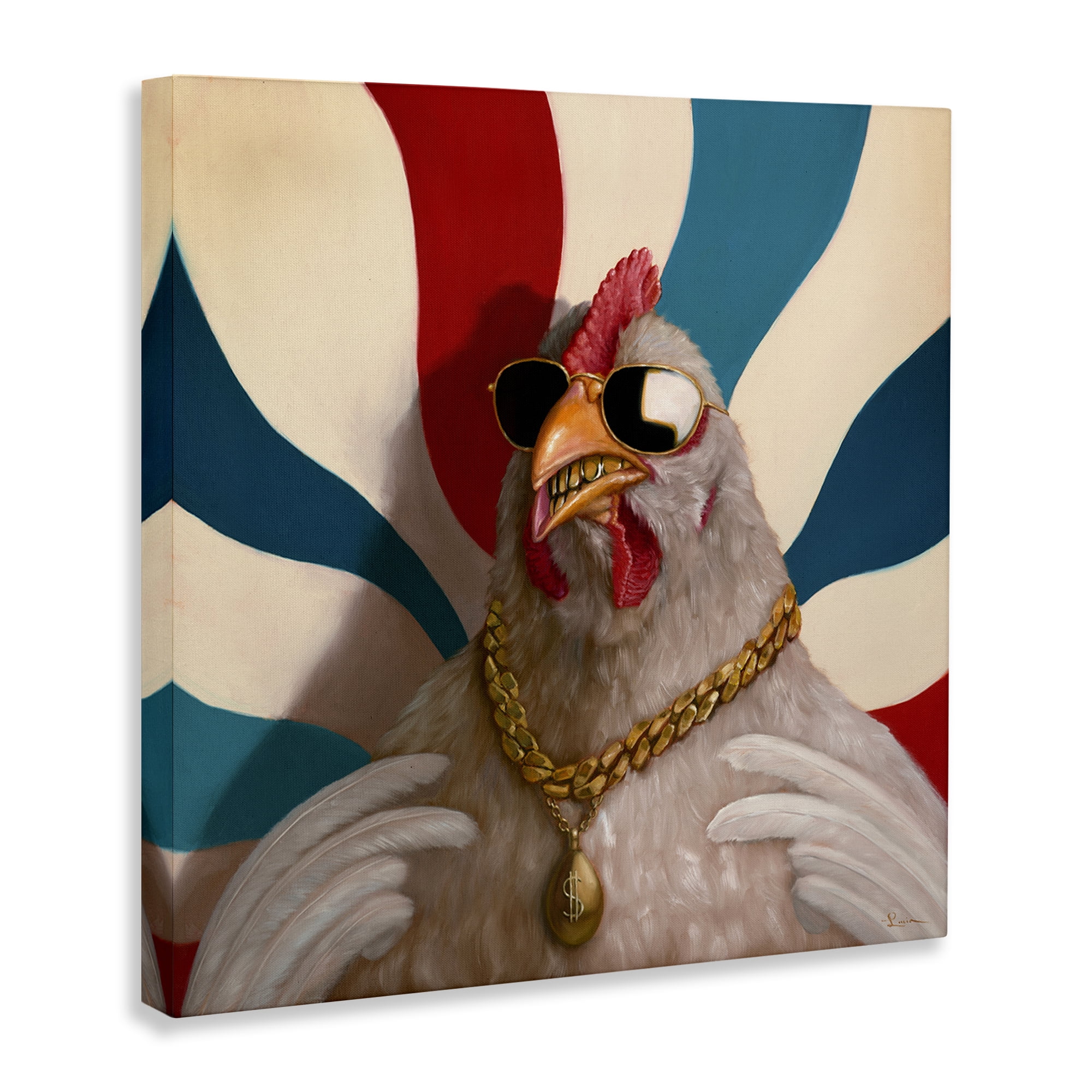 Stupell Industries Chicken with Urban Chains Animals Painting Wrapped Canvas Art Print Wall Art, 24 x 24