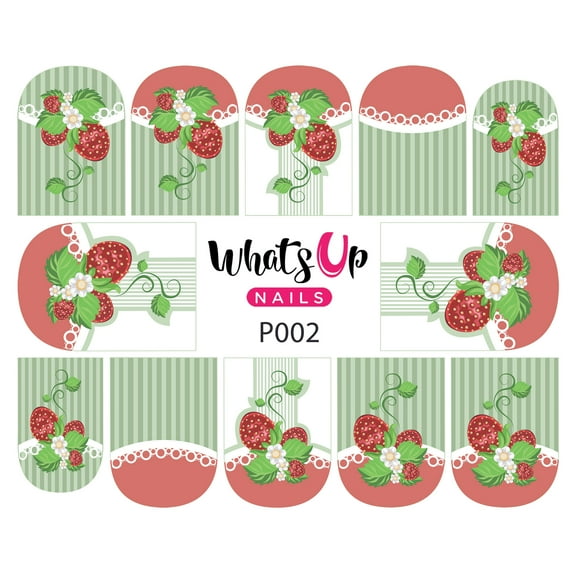 Whats Up Nails P002 Strawberry Fancy, Green Water Decal Sliders for Nail Art Design