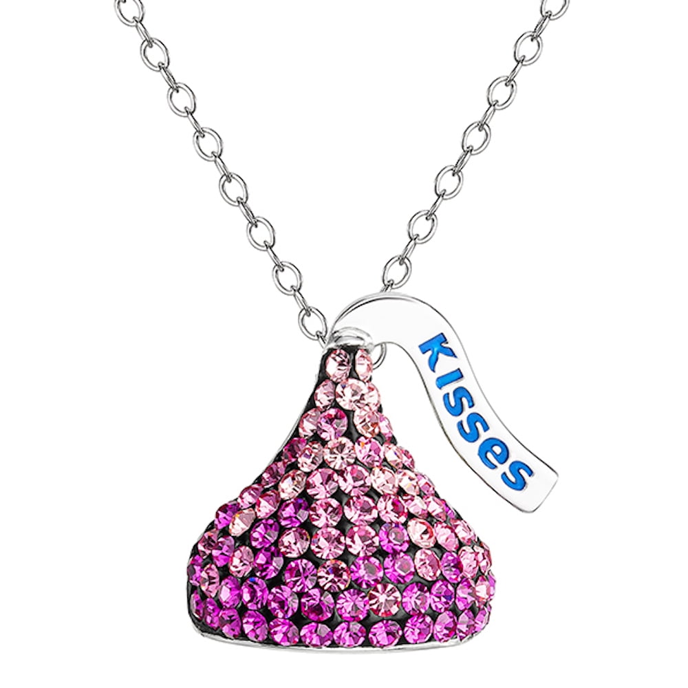 Sterling Silver Diamond 18" NEW Hershey Kiss Pendant Necklace Set w/ Kiss Box 