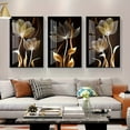thumbnail image 3 of [Modern Wall Art] 3pcs Modern Black & Golden Floral Wall Art | Frameless Canvas, Easy to Install, 15.7x23.6in for Living Room, 3 of 4