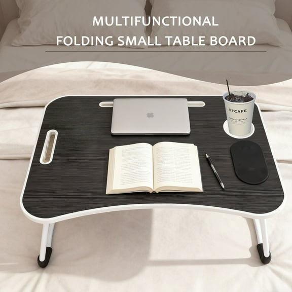 Foldable Lap Desk, 23.6 Inch Portable Bed Tray Table with 2 USB Ports/Slots/Cup Holder/Drawer, Anti-Slip for Working Reading Writing, Eating for Bed Sofa Couch Floor, Black