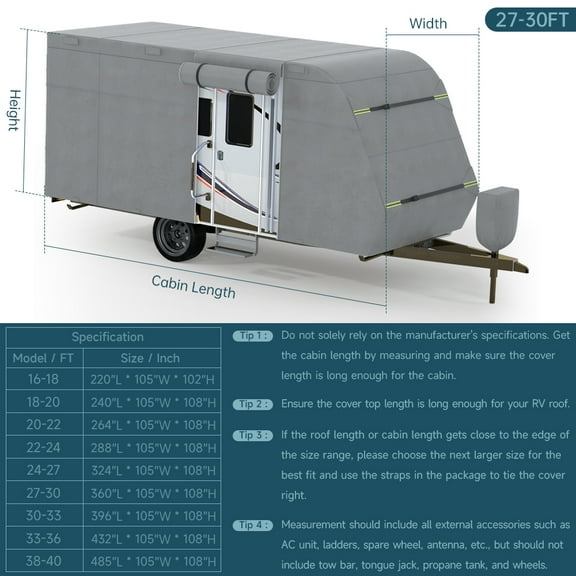 5 Layers Camper Cover 27'-30' Travel Trailer RV Cover Windproof Extra Thick with Adhesive Repair Patches