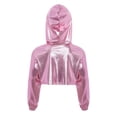 thumbnail image 3 of Hansber Shiny Metallic Hooded Crop Top for Girls Hip Hop Jazz Dance Shirt Cropped Hoodie Sweatshirts Pink 6, 3 of 4