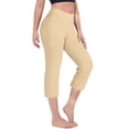 thumbnail image 2 of pantalón elástico de cintura alta 3/4 para mujer pantalones de pierna capris anchos con ajuste activo casual pantalones con bolsillos caqui / xl, 2 of 4