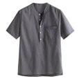 thumbnail image 1 of PENGXIANG Summer Men‘s Cool Thin Breathable Solid Color Button Cotton Shirt Short Sleeve, 1 of 6