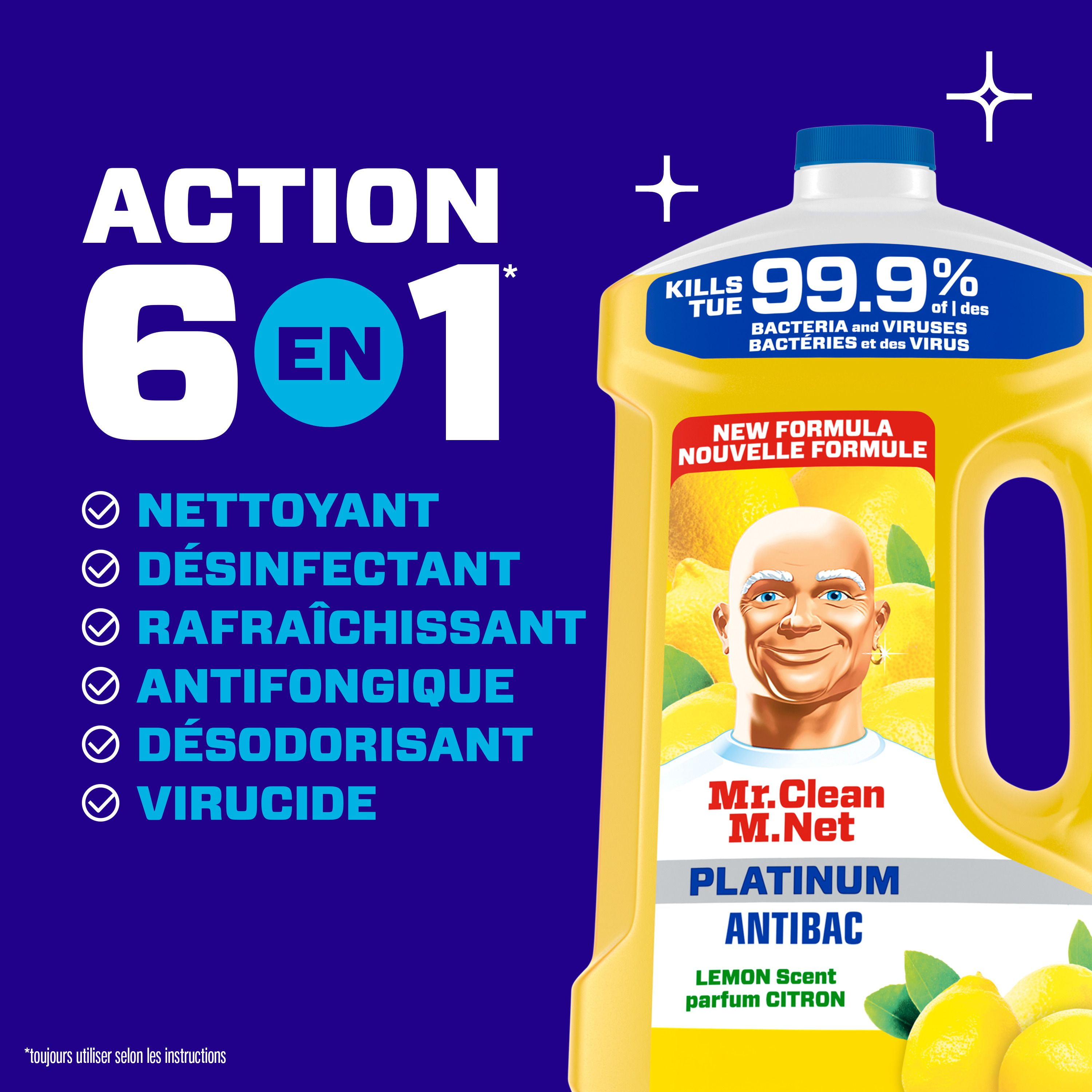 Mr. Clean Antibacterial All Purpose Cleaner, Floor Cleaner, Mop Soap, Cleaning Liquid, Lemon, 1.89L