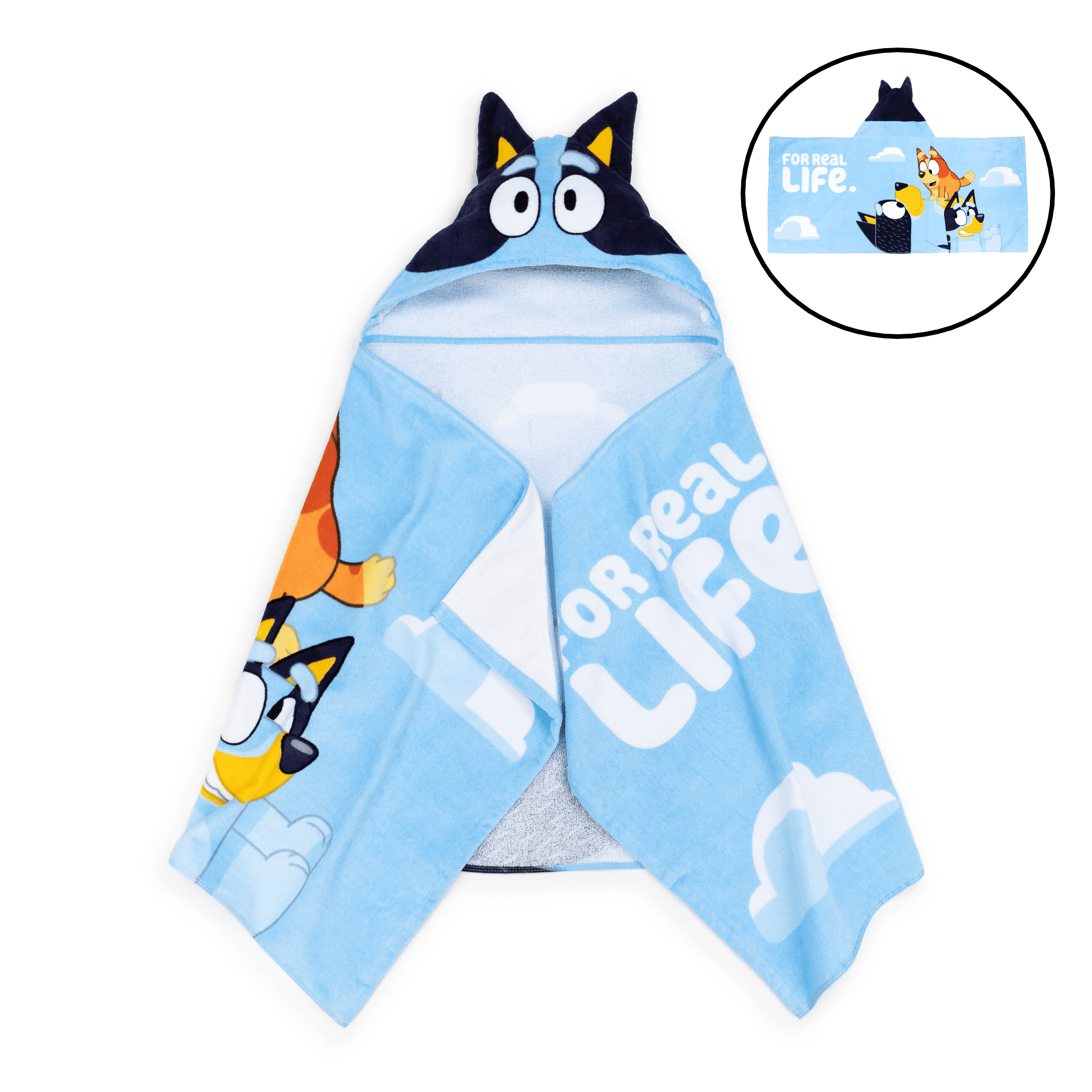 Bluey Kids Bath Hooded Towel Wrap, 51 x 22, Cotton, Blue, BBC Studios