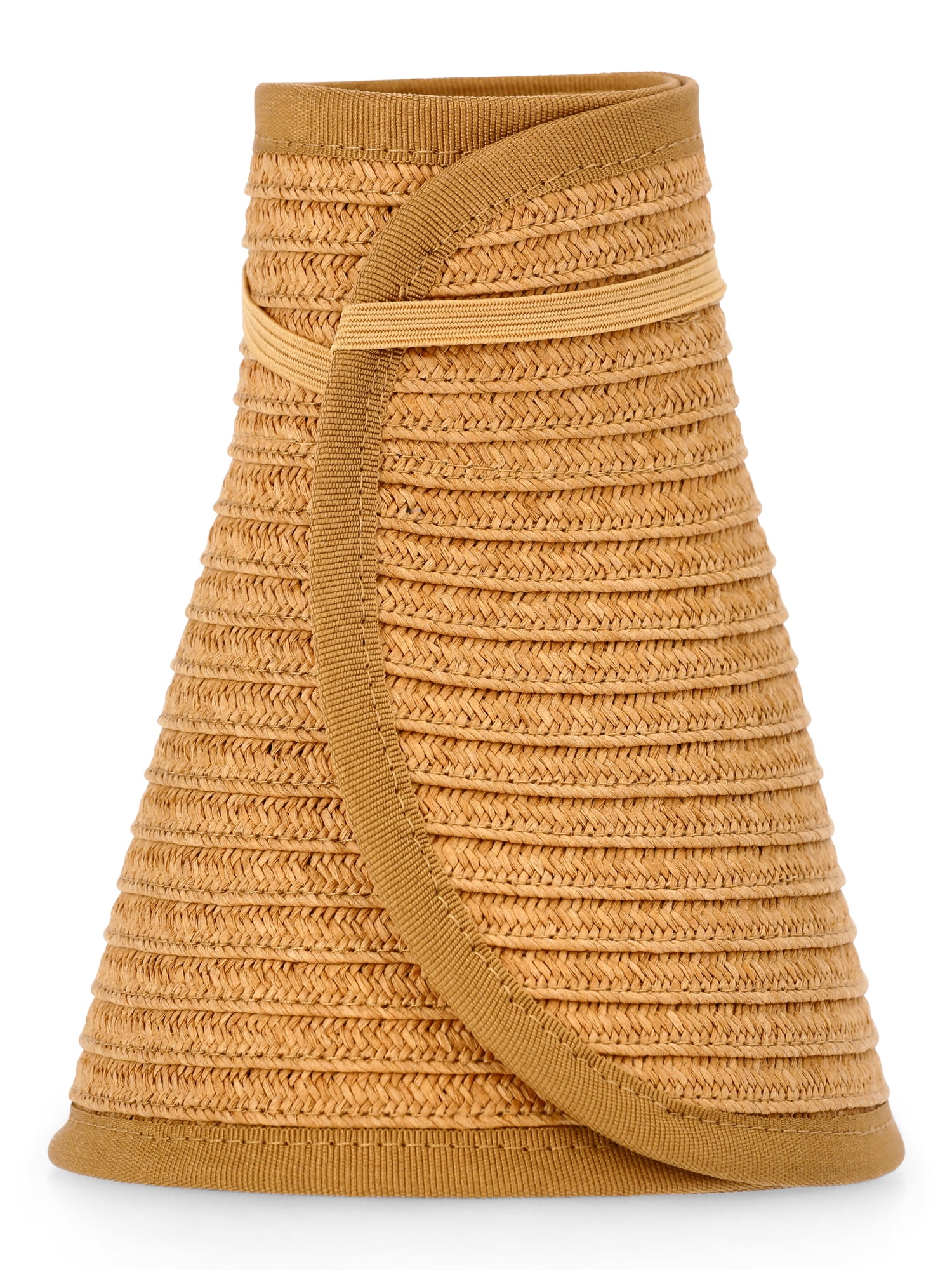 Time and Tru Women's Packable Straw Visor Hat, Dark Natural