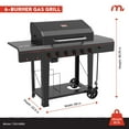 thumbnail image 6 of Megamaster 6-Burner Propane Gas Grill with Side Tables, Accessory Hooks, 54,000 BTUs, 753 SQ. In. Cooking Space, 2 Wheel Transport, Outdoor Kitchen Grill for BBQs, Backyards, and More - 720-0983, 6 of 7