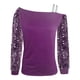 thumbnail image 4 of Top de manga larga con hombros descubiertos y pedrería para mujer - Blusa de lentejuelas y hilo de red - Ropa informal de fiesta para otoño/invierno (S-XXL), 4 of 5