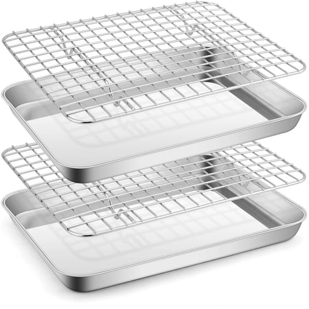 Stainless Steel Baking Sheet with Rack Set, E-far 16”x12” Cookie Sheet Pan for Oven, Rimmed Metal Tray with Wire Cooling Rack for Cooking Roasting Resting Bacon Meat Steak - Dishwasher Safe