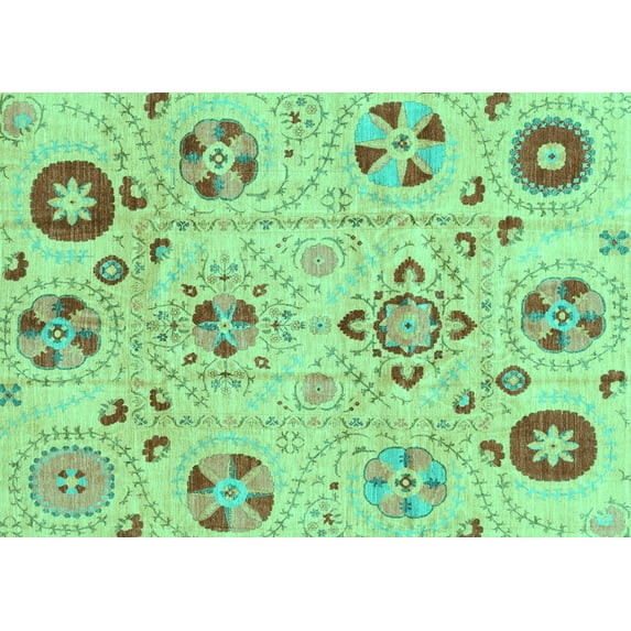 Ahgly Company Machine Washable Indoor Rectangle Abstract Turquoise Blue Modern Area Rugs, 7' x 10'