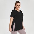 thumbnail image 4 of Hooded Workout Top for Women, Short Sleeve, Plus Size, Sun Protection, Breathable Polyester, Loose Fit, Black, 4 of 7