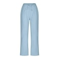 thumbnail image 4 of Charella Womens Linen Pants Straight Leg Drawstring Elastic Waist Casual Loose Fit Trousers with Pockets (XL, Sky Blue|long), 4 of 6