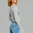 thumbnail image 5 of Lenpel Women's Mesh Crop Tops Long Sleeve Crew Neck Solid Color See Through Slim T Shirts Going out Blouses(Silver,X-Small), 5 of 5