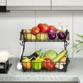 thumbnail image 5 of Wetheny 2-Tier Fruit Basket Bowl Vegetable Storage with Banana Hook and Wooden handle for Kitchen Counter, Double Storage Wire Metal Basket for Bread Snacks Onions Potatoes Black, 5 of 5