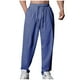 thumbnail image 2 of Pantalones largos para hombre, color liso, informales, a la moda, con cintura elástica, holgados, de poliéster, 2 of 7