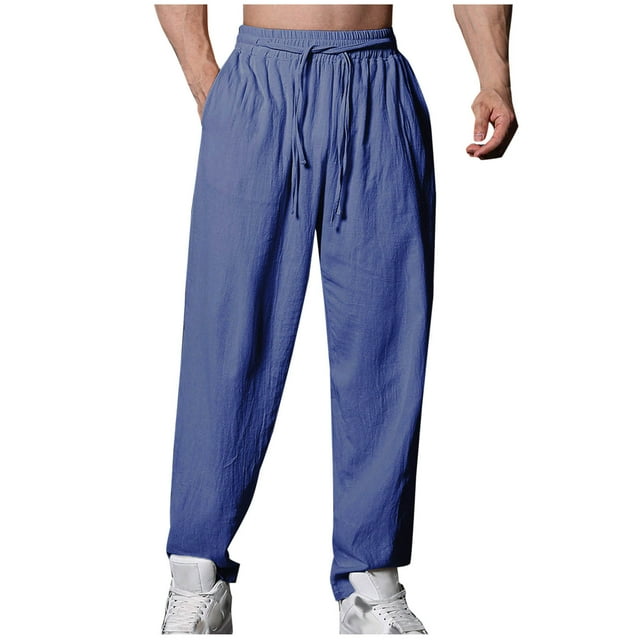 Admvng Mens Casual Pants Solid Color Fashion Elastic Waist Drawstring Loose Exercise Pants S-2XL