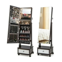 47 Inch Lockable Jewelry Cabinet Armoire with 3-Color LED Lights