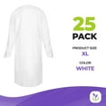 thumbnail image 2 of White Disposable Isolation Gowns, Waterproof CPE with Thumb Loops, 25 Count, XL, 45 in, 2 of 6