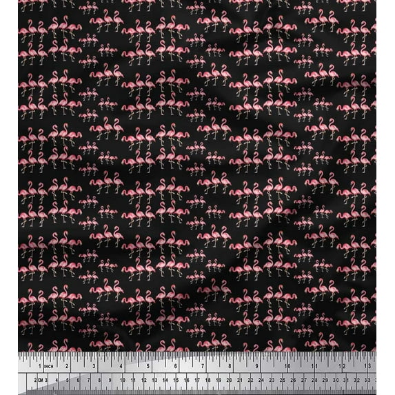 Soimoi Cotton Duck Fabric Flamingo Bird Decor Fabric Printed Yard 42 Inch Wide