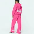 thumbnail image 6 of CIENVNSTG Women's 2 Piece Outfits Bow Trim Print Long Sleeve Hoodie Sweatsuit Sets Sweatshirt Comfortable Loose Wide Leg Sweatpants Hot Pink 3XL, 6 of 6