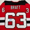 thumbnail image 2 of Autographed/Signed Jesper Bratt New Jersey Red Hockey Jersey Beckett BAS COA, 2 of 4