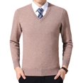 thumbnail image 2 of Suéter acolchado con cuello en V para hombre de mediana edad de otoño e invierno, color sólido, para usar en el exterior, camisa de base de punto interior, 2 of 6