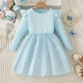 thumbnail image 2 of Atogsazn Kids Girls Ruffle Sleeve Dress Casual Ribbed Long Sleeve Tulle Dresses for Children Summer Princess Clothes 01-Blue 3-4 Years Fashion, 2 of 8