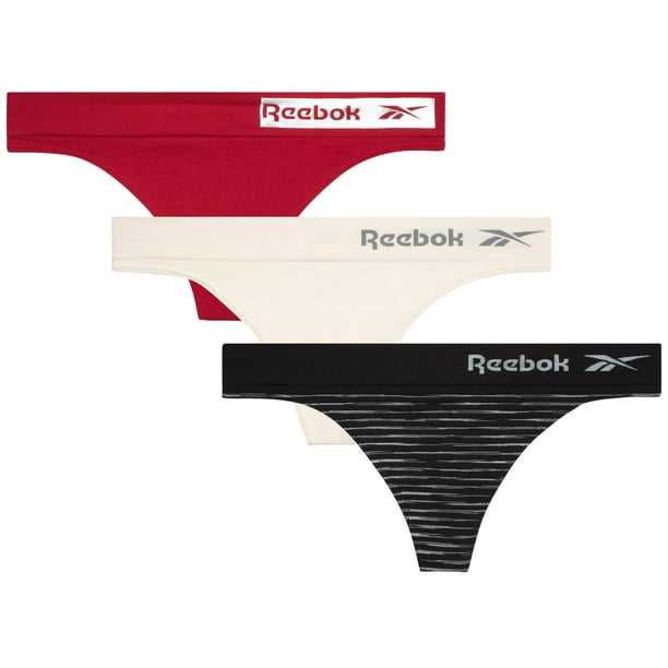 Reebok Women's Underwear – Seamless Thong (3 Pack), Size Medium, Black  Spacedye Stripe/Soft Pink/Crimson 