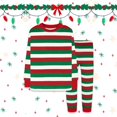 thumbnail image 2 of Kids Christmas Pajamas Cute Striped Pyjamas Holiday Sleepwear Long Sleeve Crew Neck Nightwear Set Girls Pjs Size 4-5 Years, 2 of 3