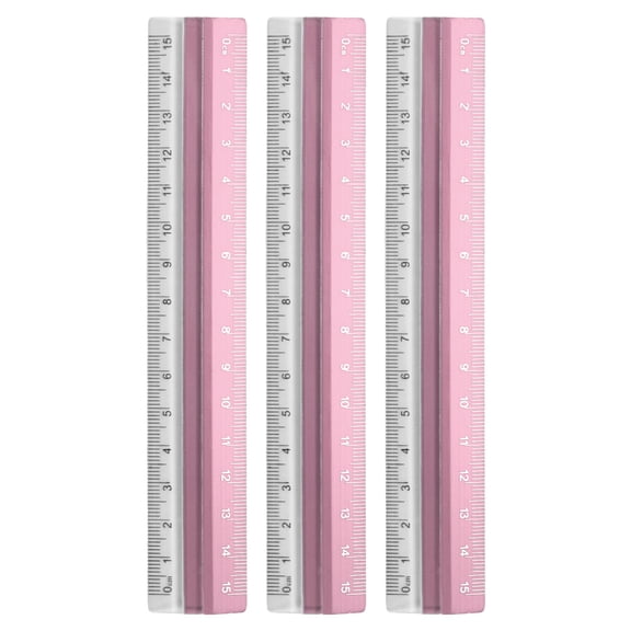 Uxcell 3pcs Straight Ruler 15cm Metric Plastic Aluminum Alloy Protractor Ruler Geometric Measure Tool for Architect Artist Office, Pink