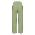thumbnail image 4 of XIMIN Ladies High Waist Pants Women's Cotton and Linen Elastic Waistband High Waistband Pocket Pants Side Buttons Nine Point Pants Loose Casual Pants Straight Leg Pants(Green,M), 4 of 5