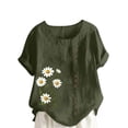thumbnail image 2 of CLOISE Womens Short Sleeve Shirts Plus Size Tops Button Round Neck Casual Pullover Graphic Summer Blouses Army Green, 2 of 4