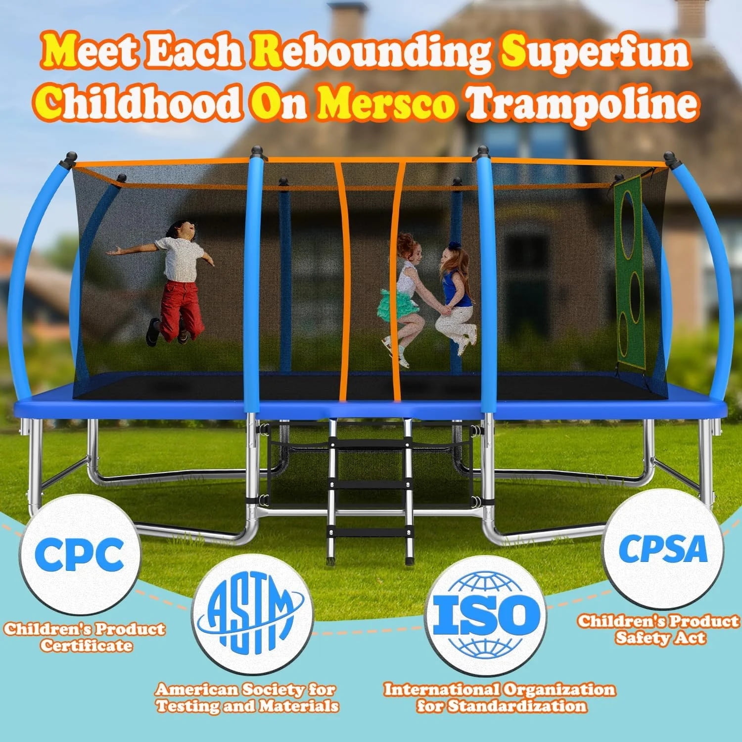 Alvantor 10X16 Ft Trampoline Rectangler, Outdoor Square Trampolines with Enclosure Net Blue